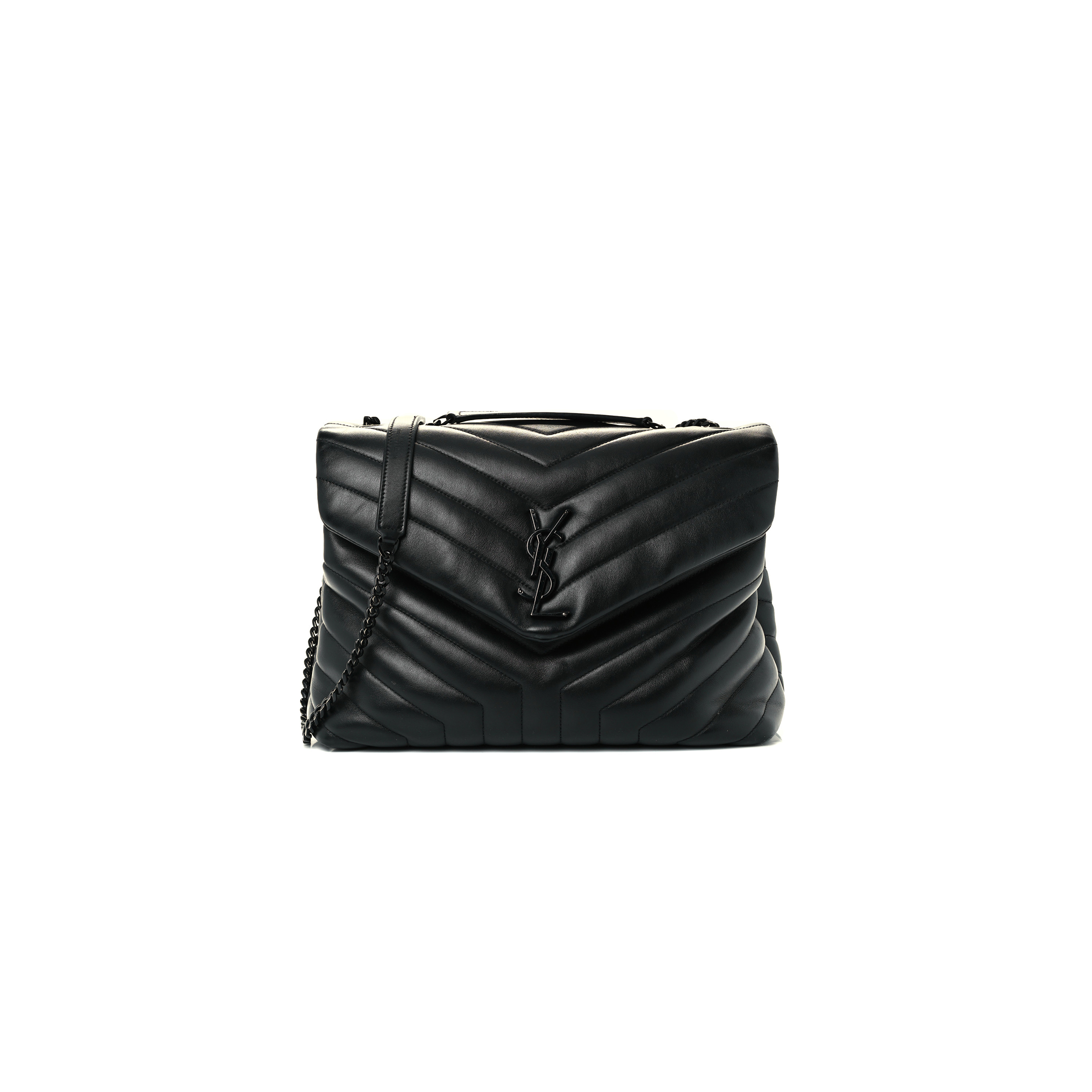 YSL CALFSKIN Y QUILTED MONOGRAM MEDIUM LOULOU CHAIN SATCHEL BLACK (32*22*11cm) 